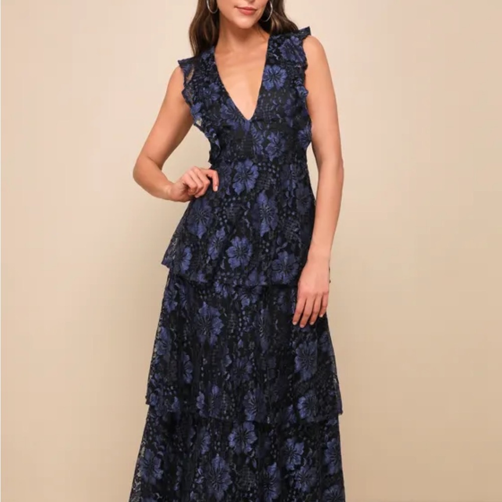 Lulu's Black and Blue Floral Maxi Dress